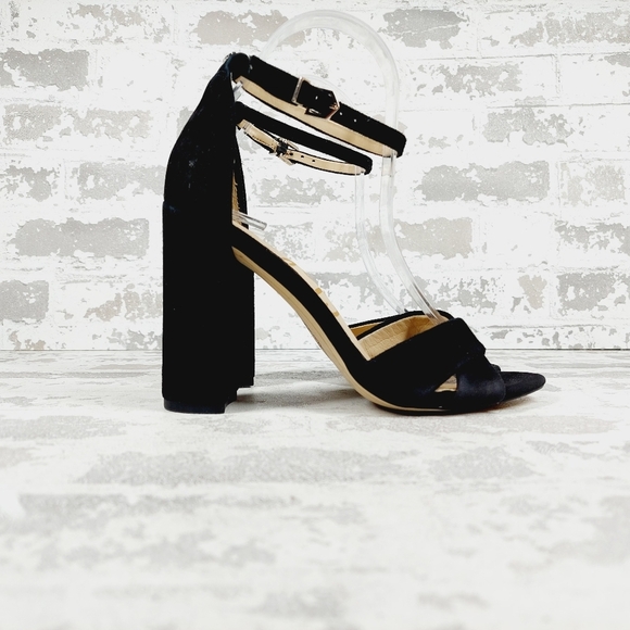 NEW Sam Edelman Yaro Black Suede Open Toe Ankle Buckle Heeled Sandals E168 - Picture 5 of 12